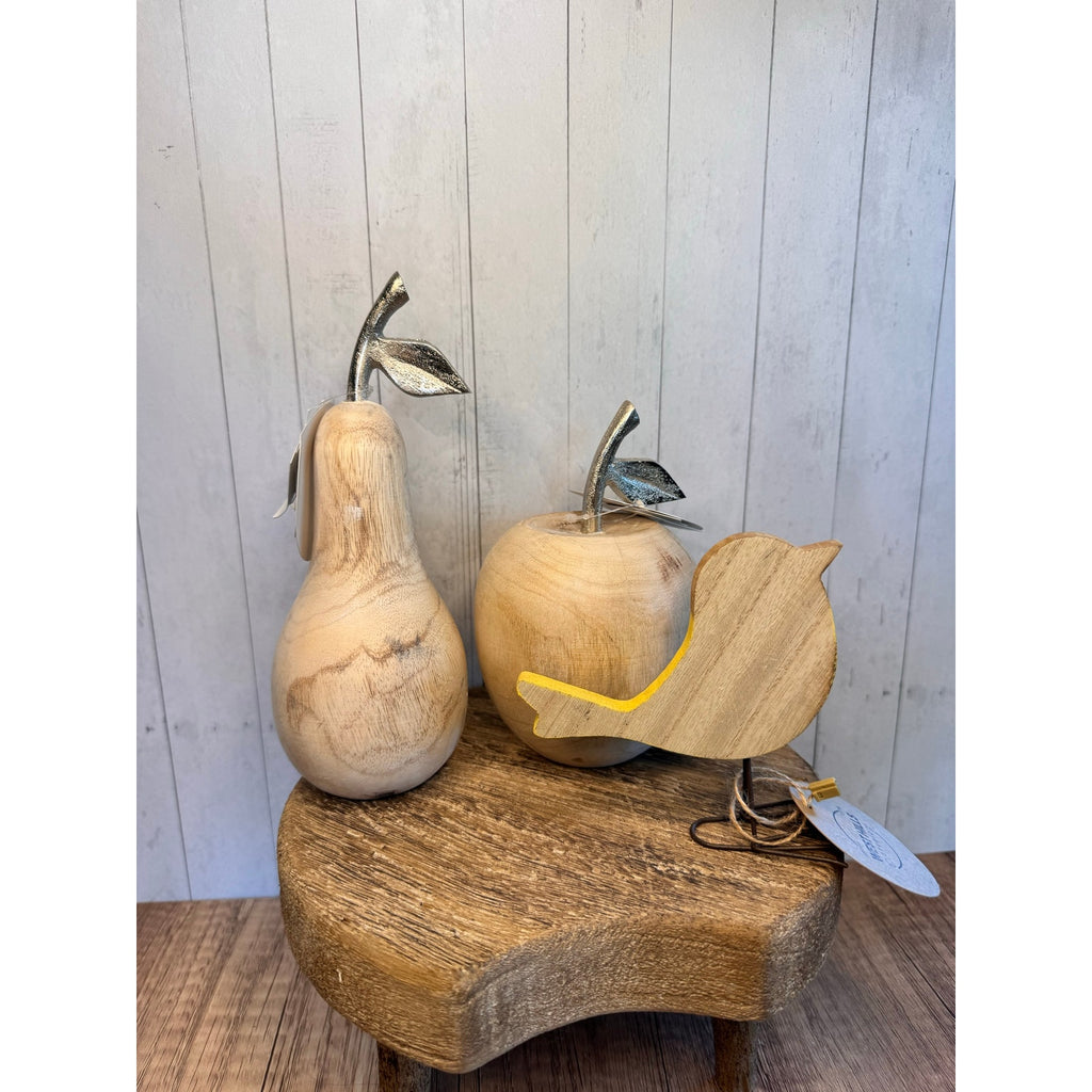 Rustic Wood Apple Wood Pear Yellow Bird Home Decor Set of 3 Wood Decor FAST SHIP