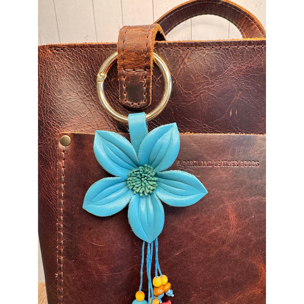 Bright Blue Flower Daisy Purse Charm Genuine Leather Flower Blue Bag Charm NEW!