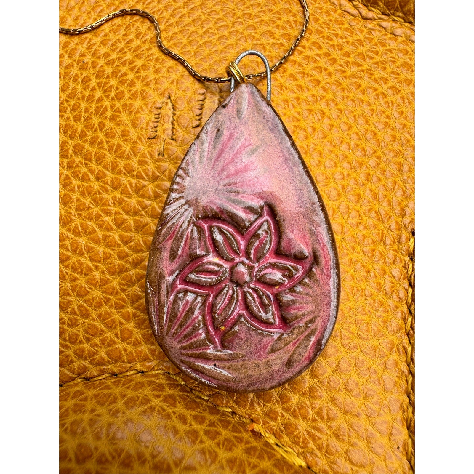 Teardrop Pendant Necklace Ceramic Kiln Fired Handcrafted Pendant Jewelry