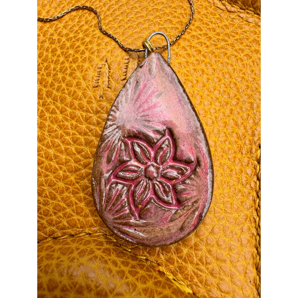 Teardrop Pendant Necklace Ceramic Kiln Fired Handcrafted Pendant Jewelry