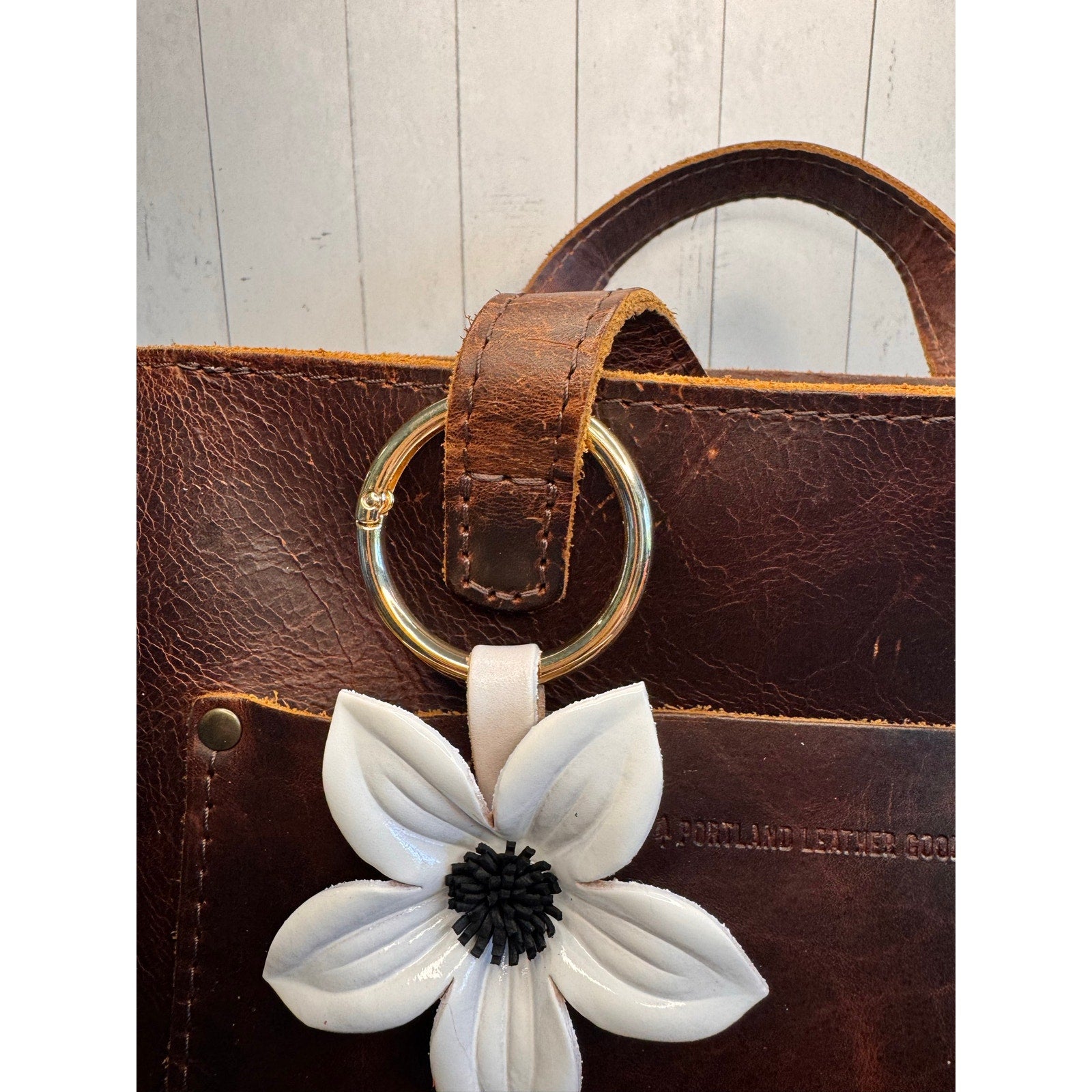 White Flower Daisy Purse Charm Genuine Leather Flower White Bag Charm NEW!