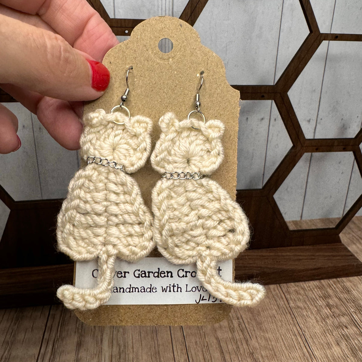 Cat Crochet Earrings Kitty Accessories Tan Beige Earrings FAST SHIP NEW!
