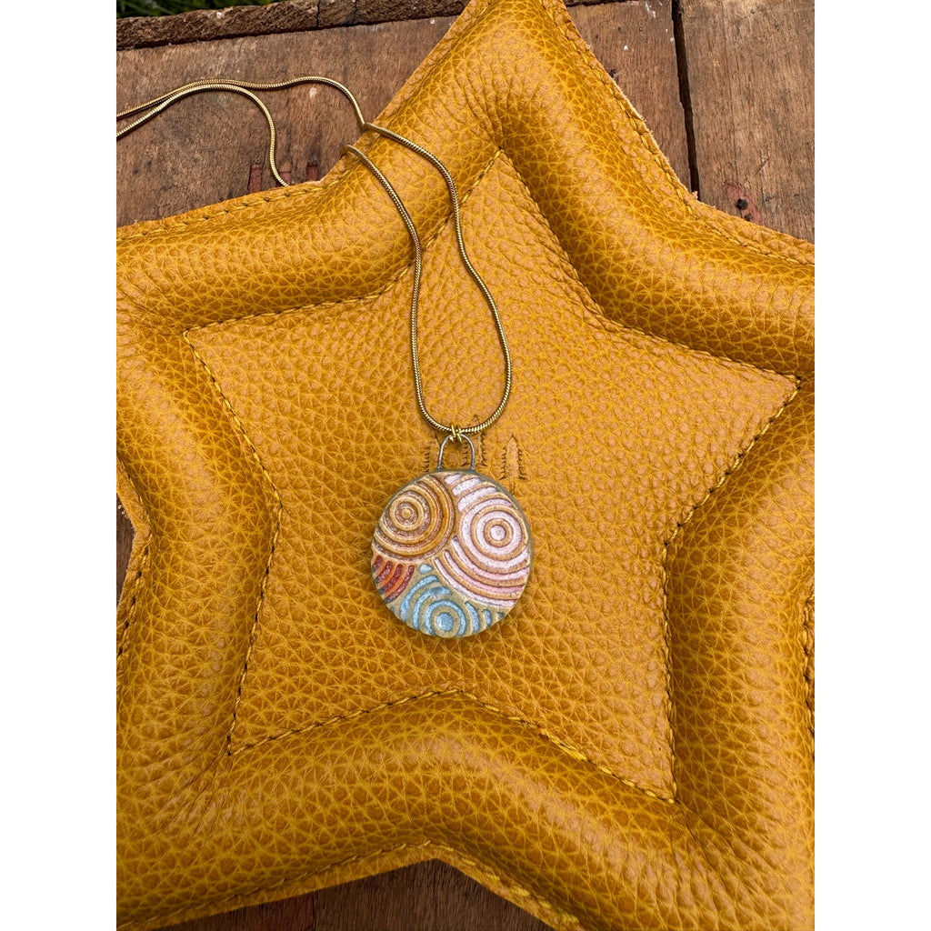 Kiln Fired Circle Geometric Necklace Handcrafted Sunshine Sunrise Jewelry