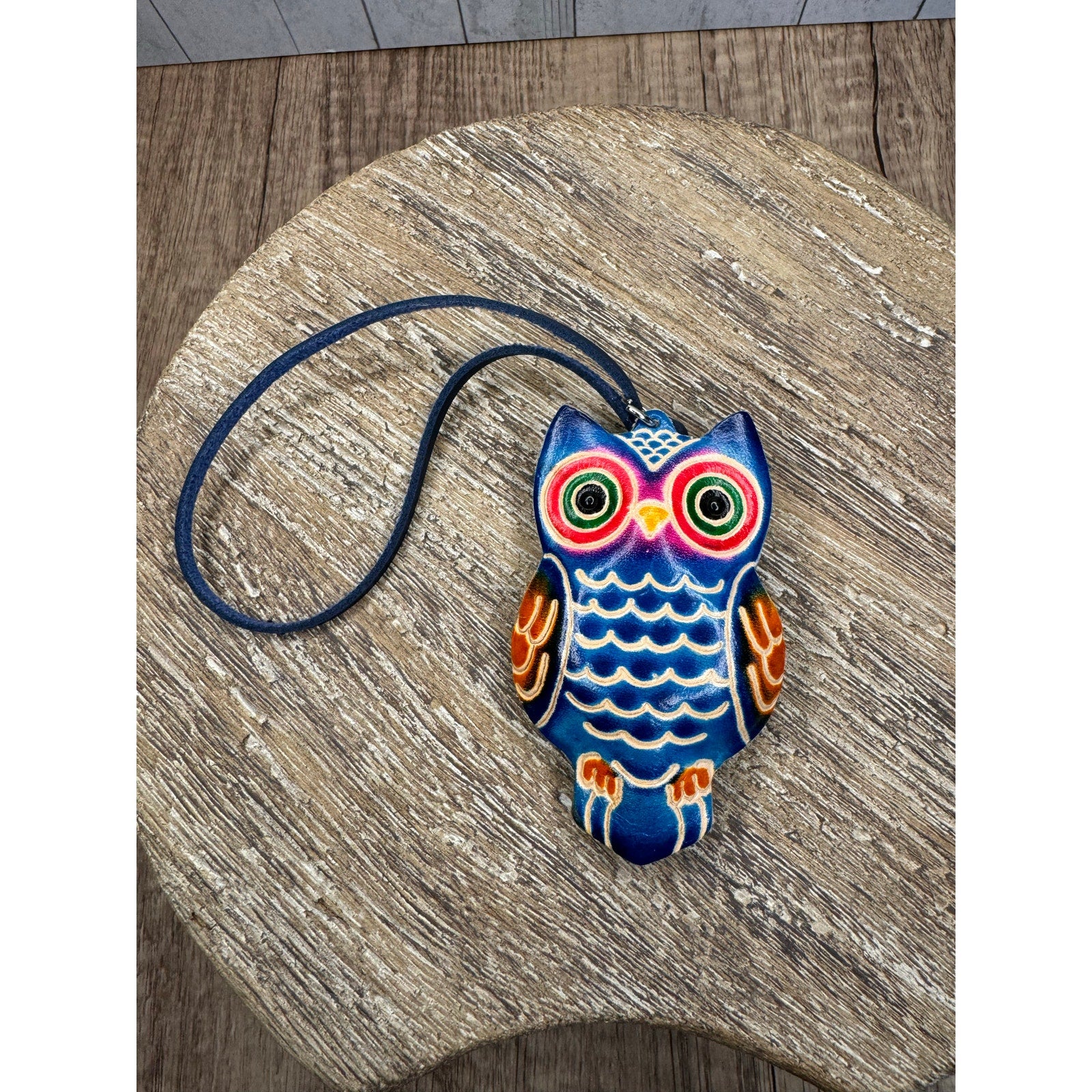 Genuine Leather Hand Painted Purse Charm Barn Owl Bag Charm Owls Leather Farm