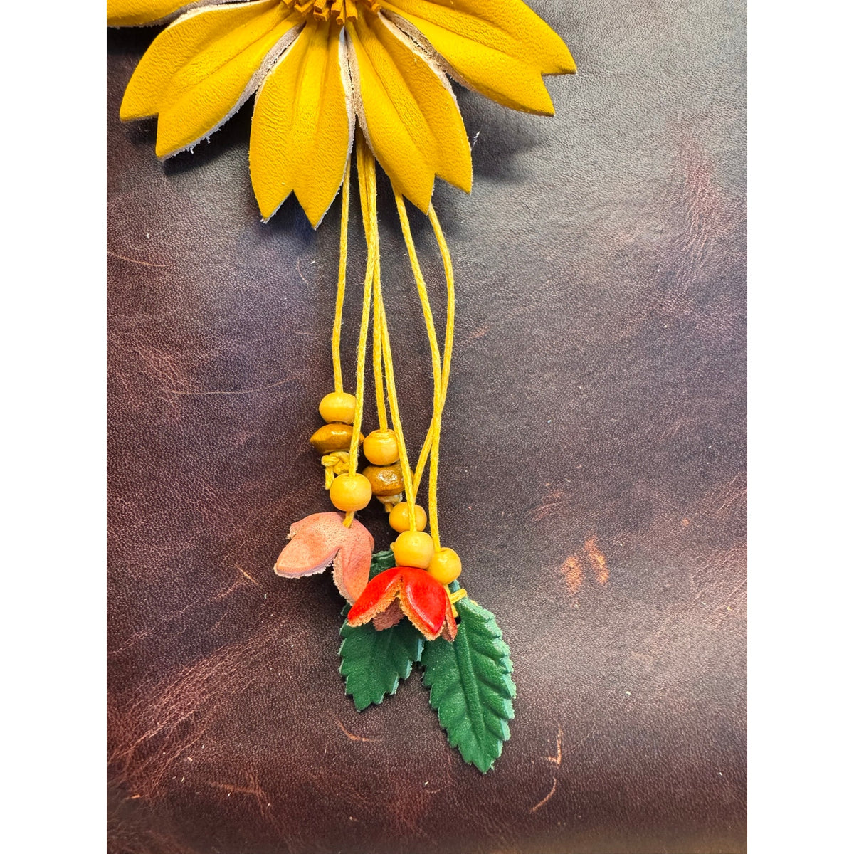 Yellow Dahlia Purse Charm Genuine Leather Flower Yellow Bag Charm NEW FAST SHIP