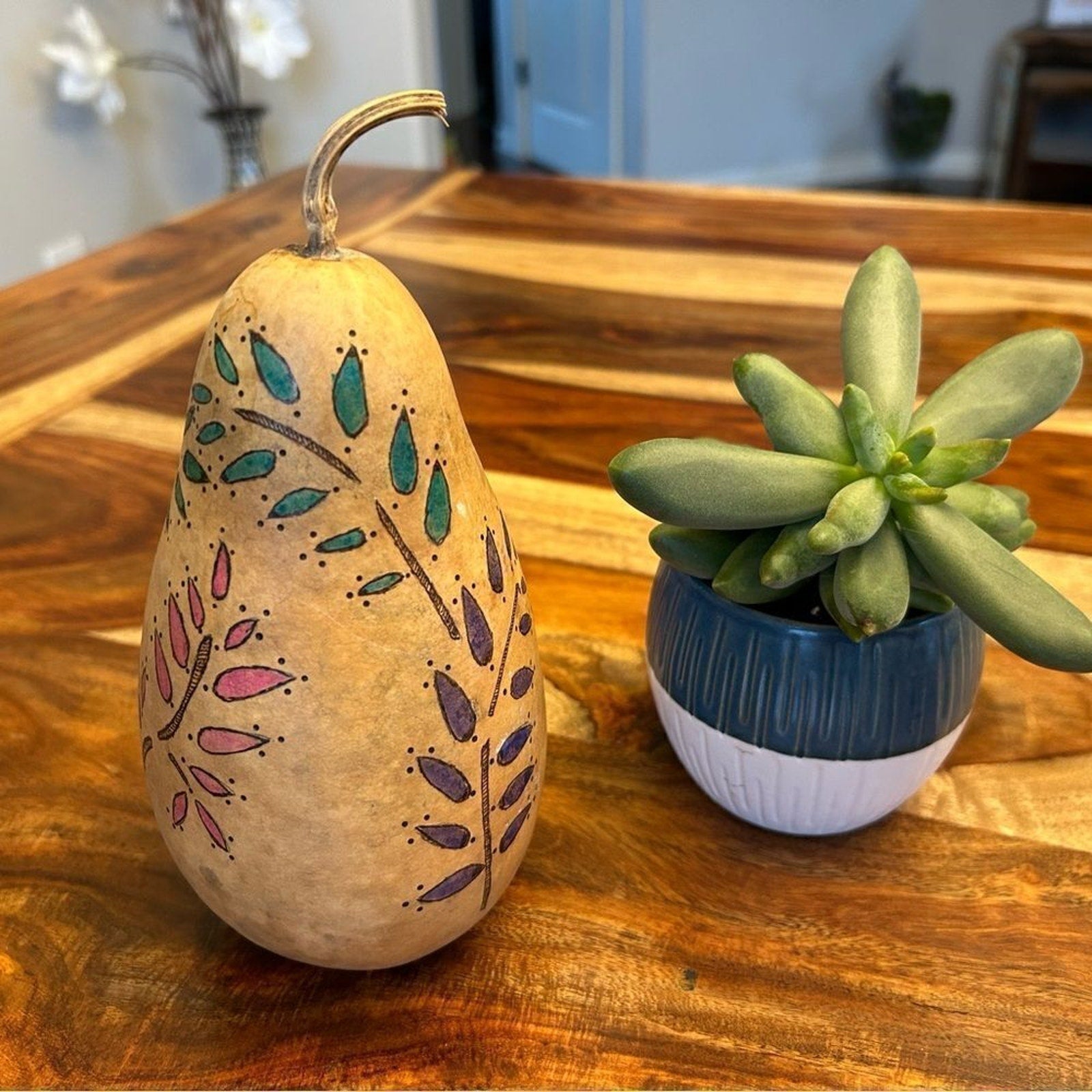 Gourd Home Decoration Custom Designed Woodburning and Painted Gourd Boho Home