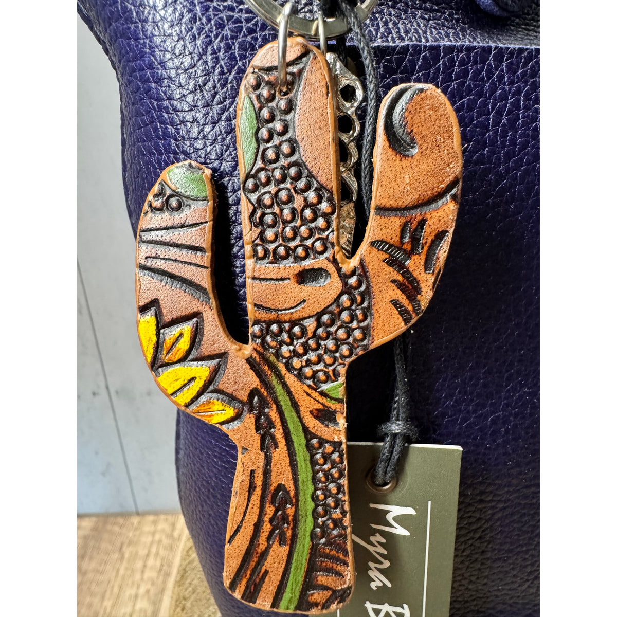 Cute Cactus Purse Charm Western Cactus Genuine Leather Bag Charm