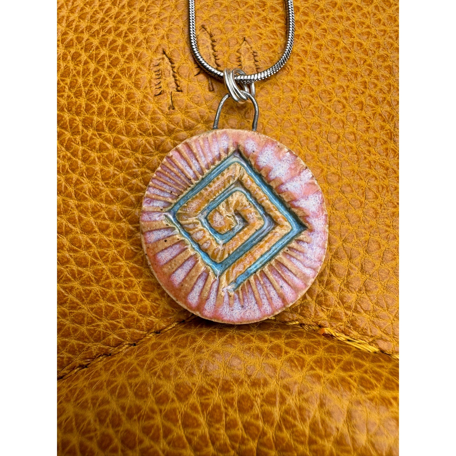 Boho Round Ceramic Pendant Necklace Handcrafted Pendant Necklace Jewelry Oregon