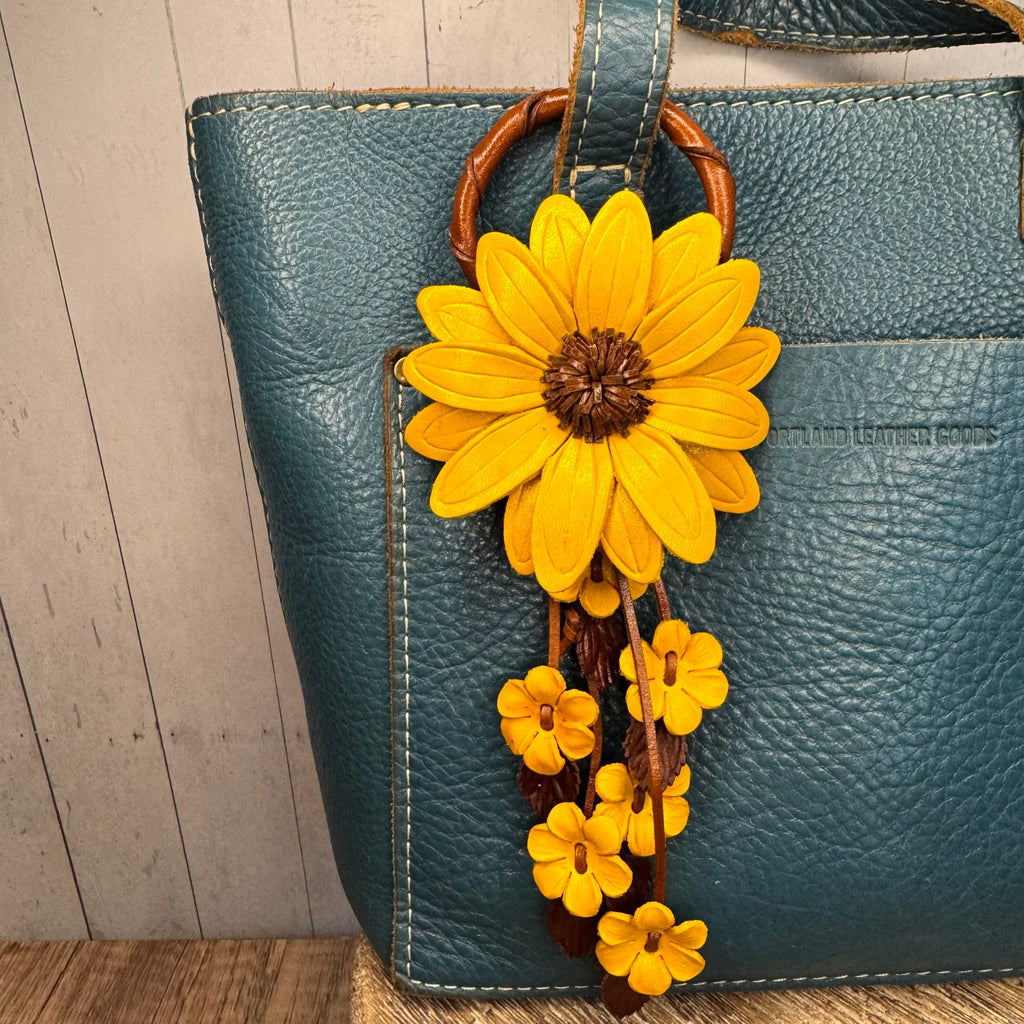 Genuine Leather SunFlower Purse Charm Yellow Daisy Flower Leather Bag Charm NEW!