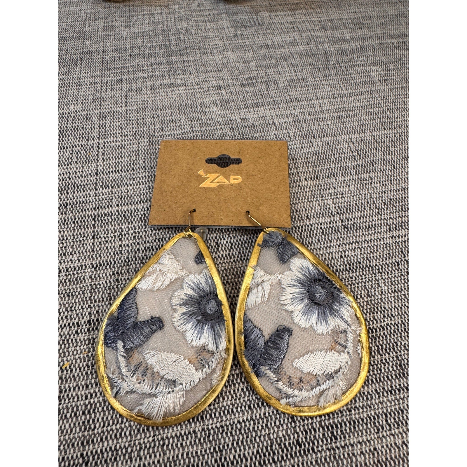 Embroidered Blue Floral Earrings Colorful Flower Earrings