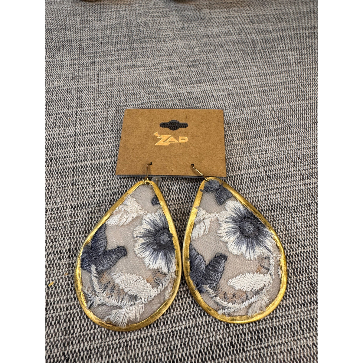 Embroidered Blue Floral Earrings Colorful Flower Earrings