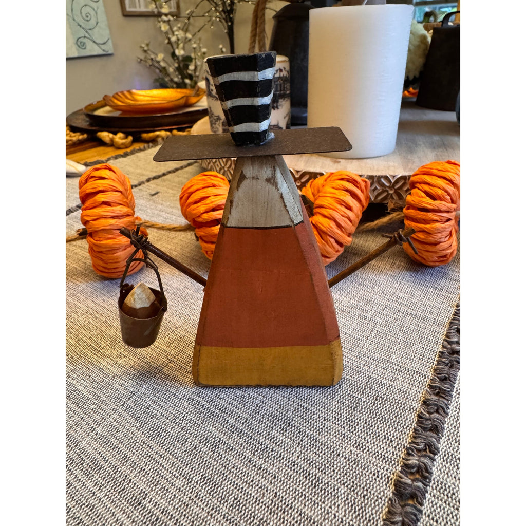 Set of 4 Fall Rustic Home Decor Wood Mummy Kitty Candy Corn Yarn Ghost