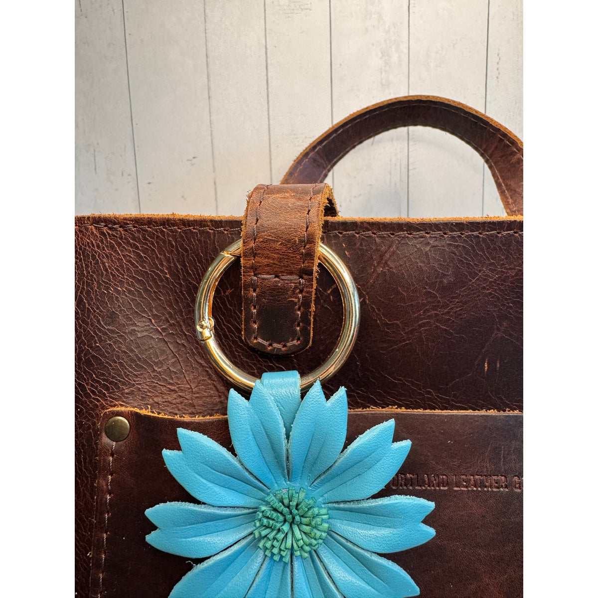 Blue Dahlia Purse Charm Genuine Leather Flower Blue Bag Charm NEW FAST SHIP