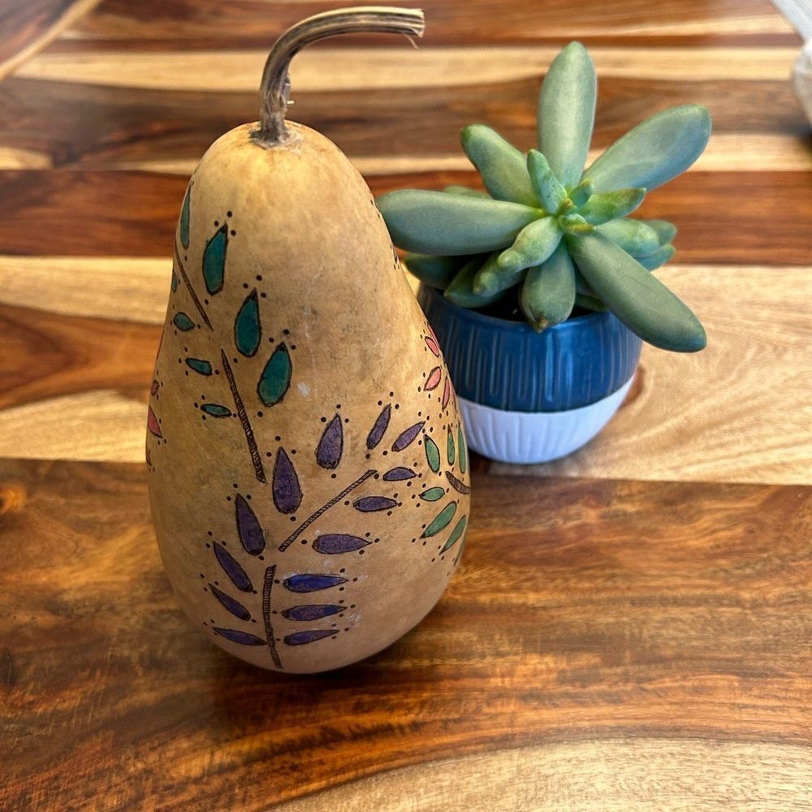 Gourd Home Decoration Custom Designed Woodburning and Painted Gourd Boho Home