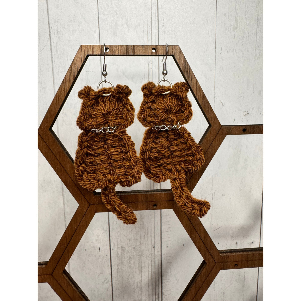 Dark Brown Cat Crochet Earrings Kitty Accessories Brown Earrings FAST SHIP