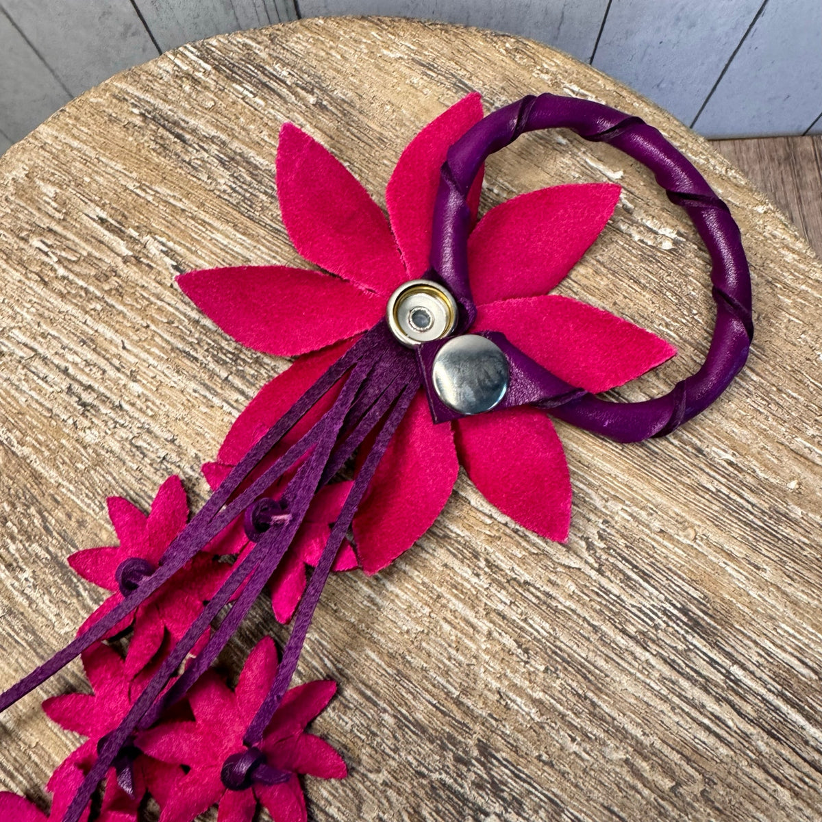 Flower Genuine Leather Bag Charm Dark Pink Daisy Leather Crossbody Accessories