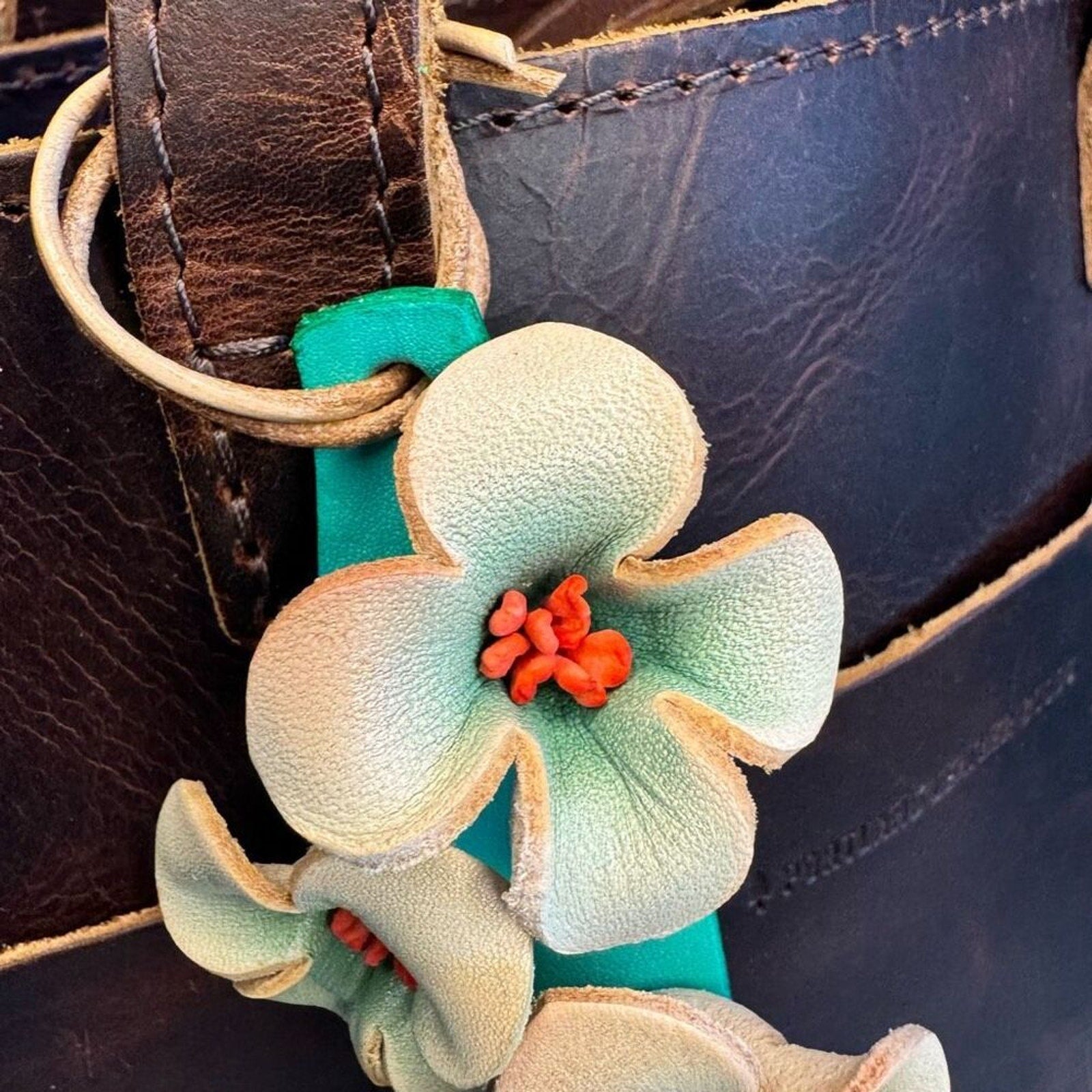 Genuine Leather Flower Bag Charm Crossbody Purse Hibiscus Flower Bag Charm NEW