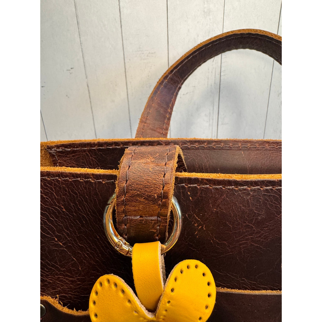 Yellow Daisy Purse Charm Genuine Leather Flower Yellow Bag Charm NEW FAST SHIP