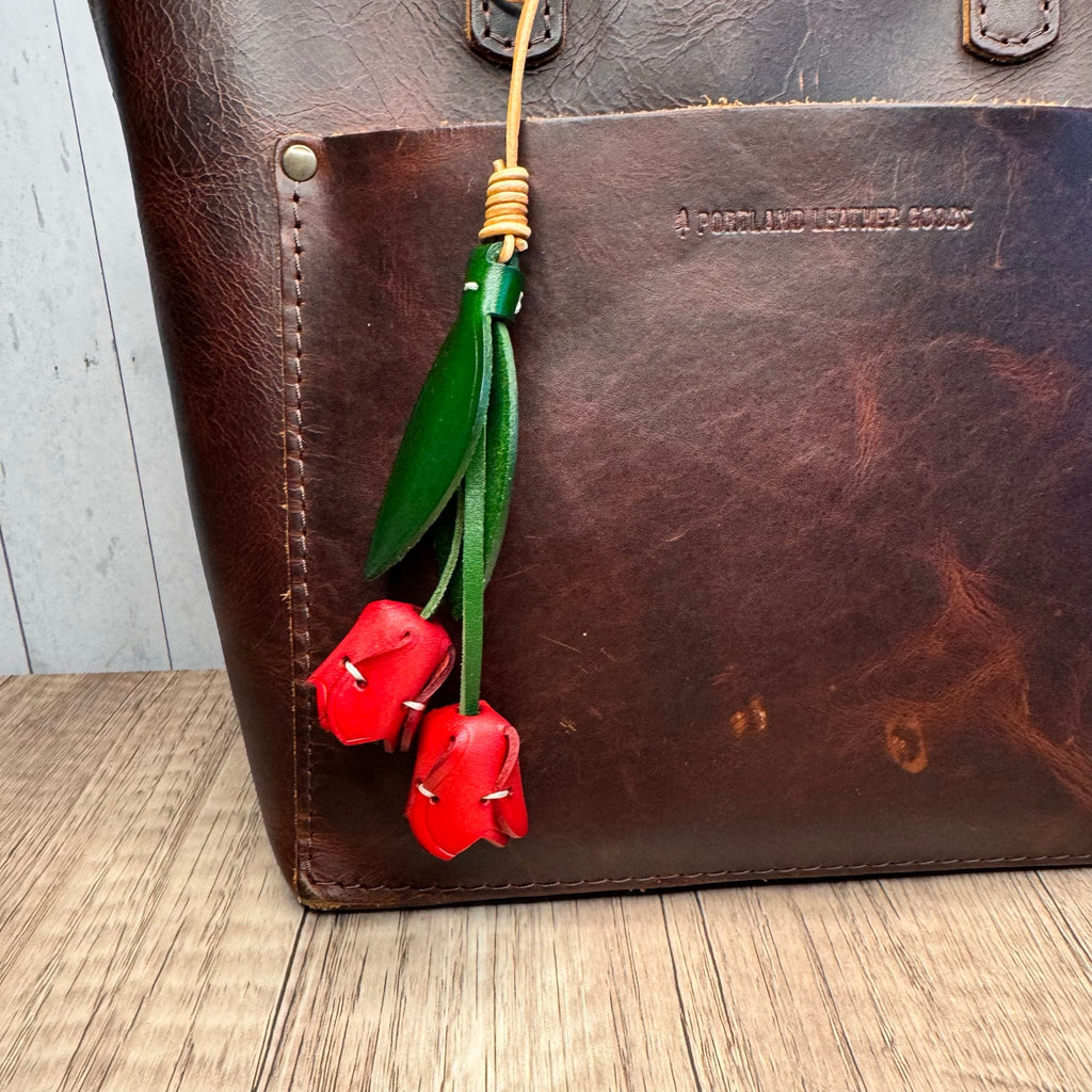 Genuine Leather Red Tulip Bag Charm Tulip Spring Red Flower Leather Charm