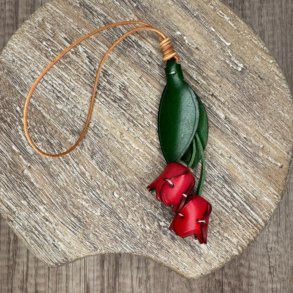 Genuine Leather Red Tulip Bag Charm Tulip Spring Red Flower Leather Charm