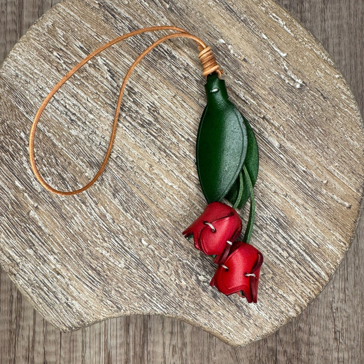 Genuine Leather Red Tulip Bag Charm Tulip Spring Red Flower Leather Charm