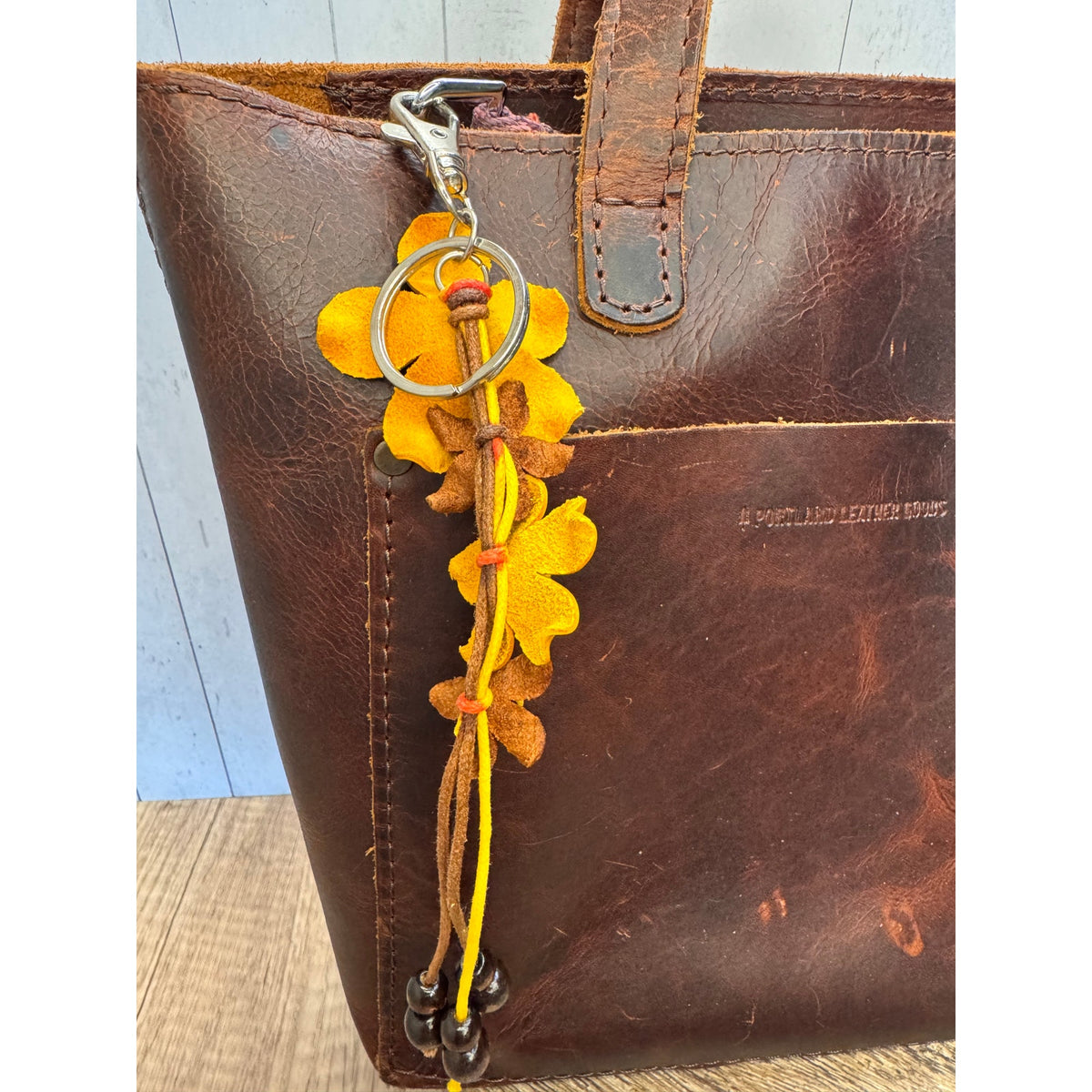 Plumeria Flower Bag Charm Genuine Leather Flower Bag Charm Yellow Flower Charm