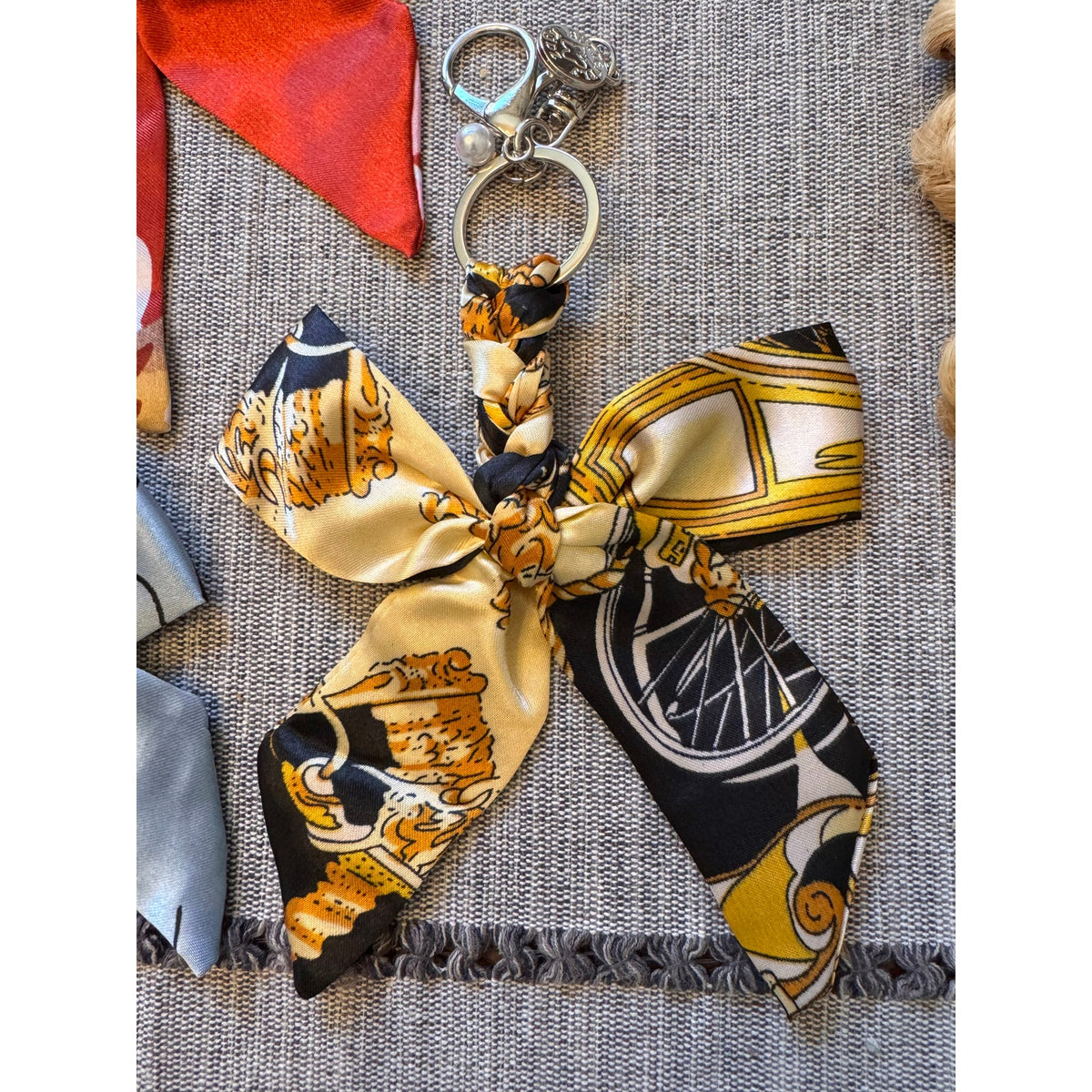 3 Satin Bow Bag Charms Floral Purse Charm Colorful Bows Keychain Purse Accessory