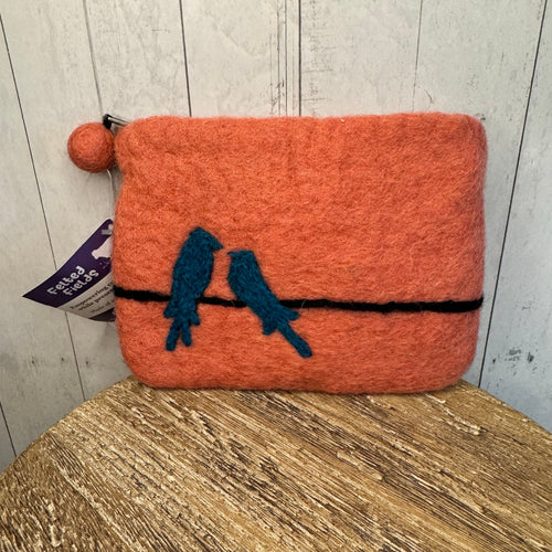 Coral Pink Felted Wool Wallet Pouch Blue Pink Coral Makeup Bag New FAST SHIP