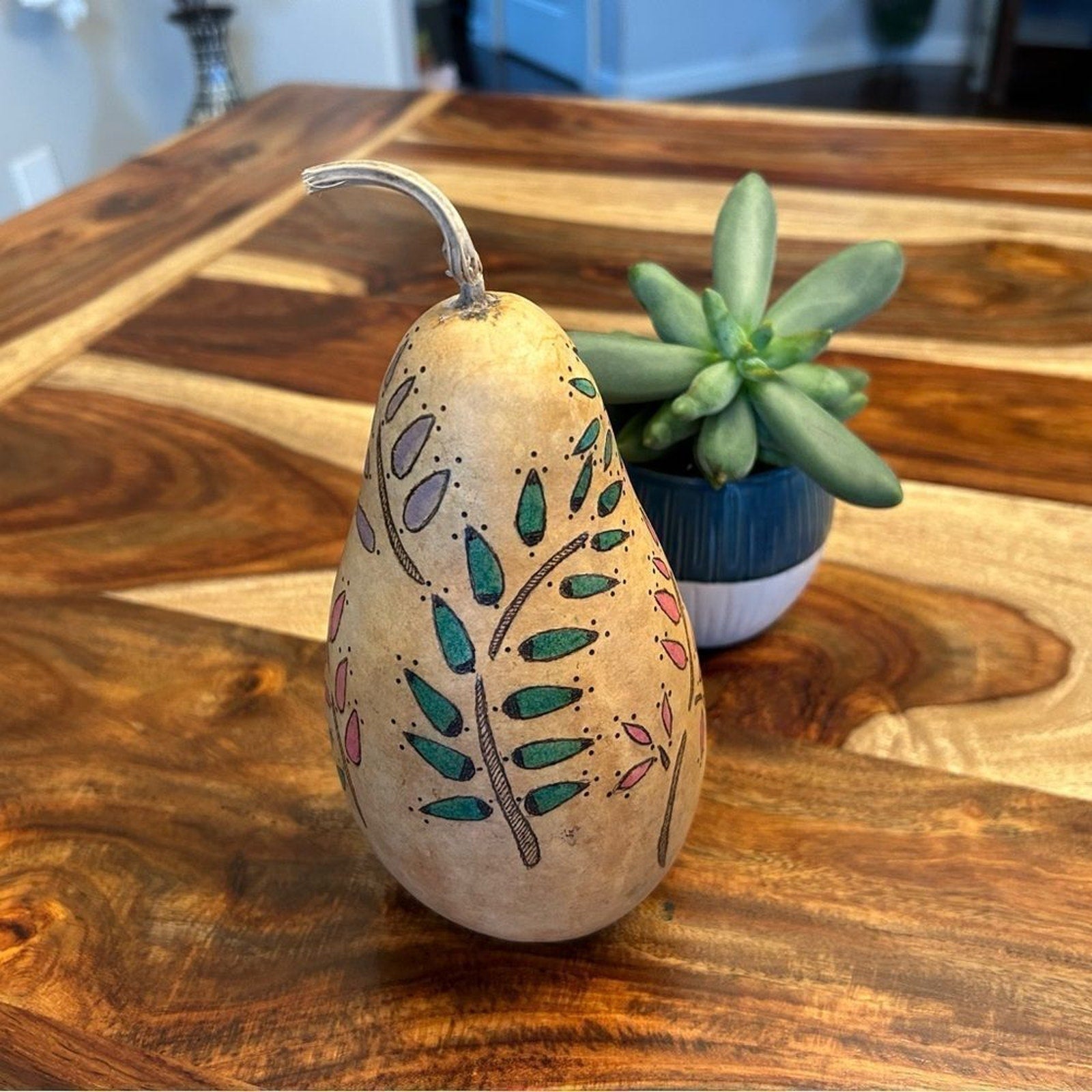 Gourd Home Decoration Custom Designed Woodburning and Painted Gourd Boho Home