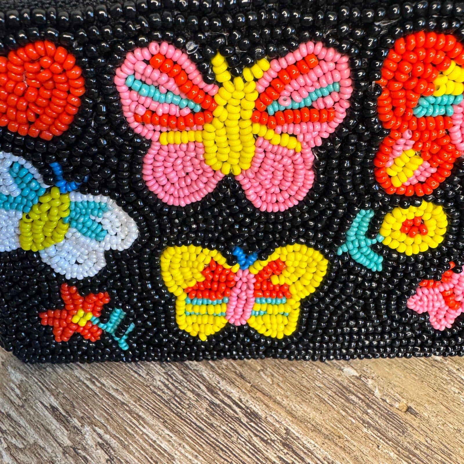 Beaded Coin Purse Black Wallet Cute Butterflies Butterfly Pouch New!  FAST SHIP