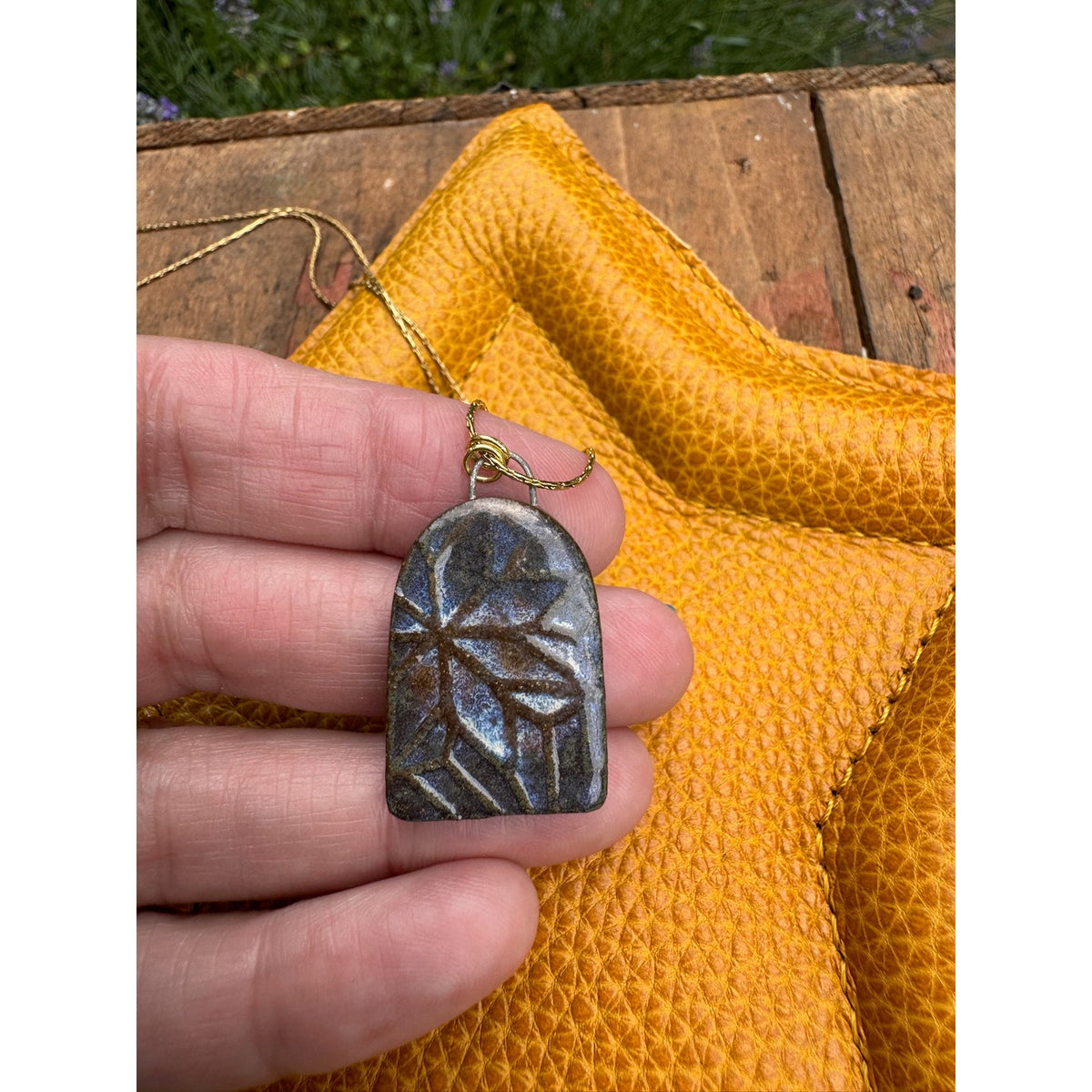 Blue Kiln Fired Ceramic Necklace Ceramic Rectangle Pendant Jewelry Necklace
