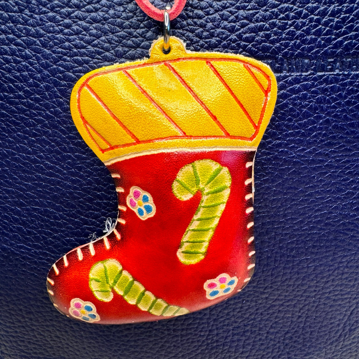 Christmas Stocking Purse Charm Genuine Leather Christmas Bag Charm Holiday Flair