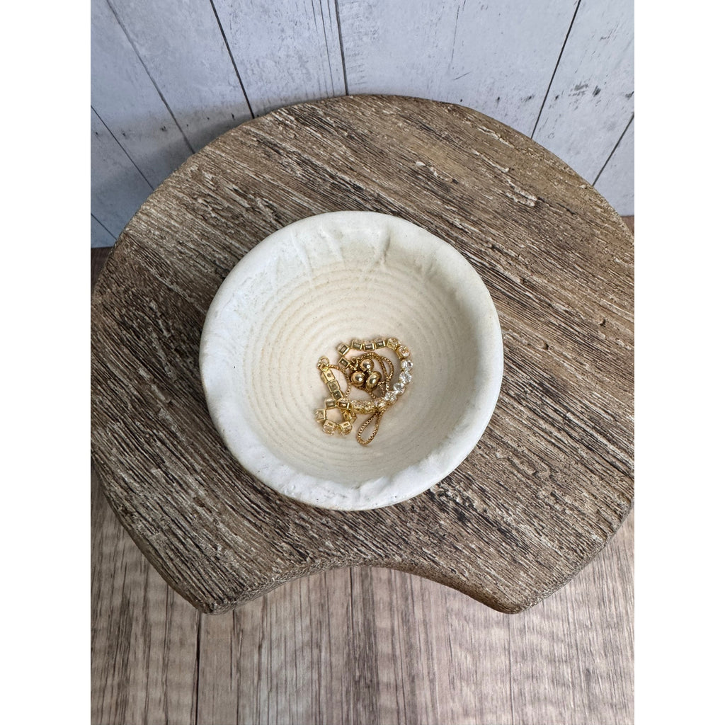 Rustic White Tan Trinket Dish Pottery Bowl Salt Pepper Pinch Bowl Artisan Dish