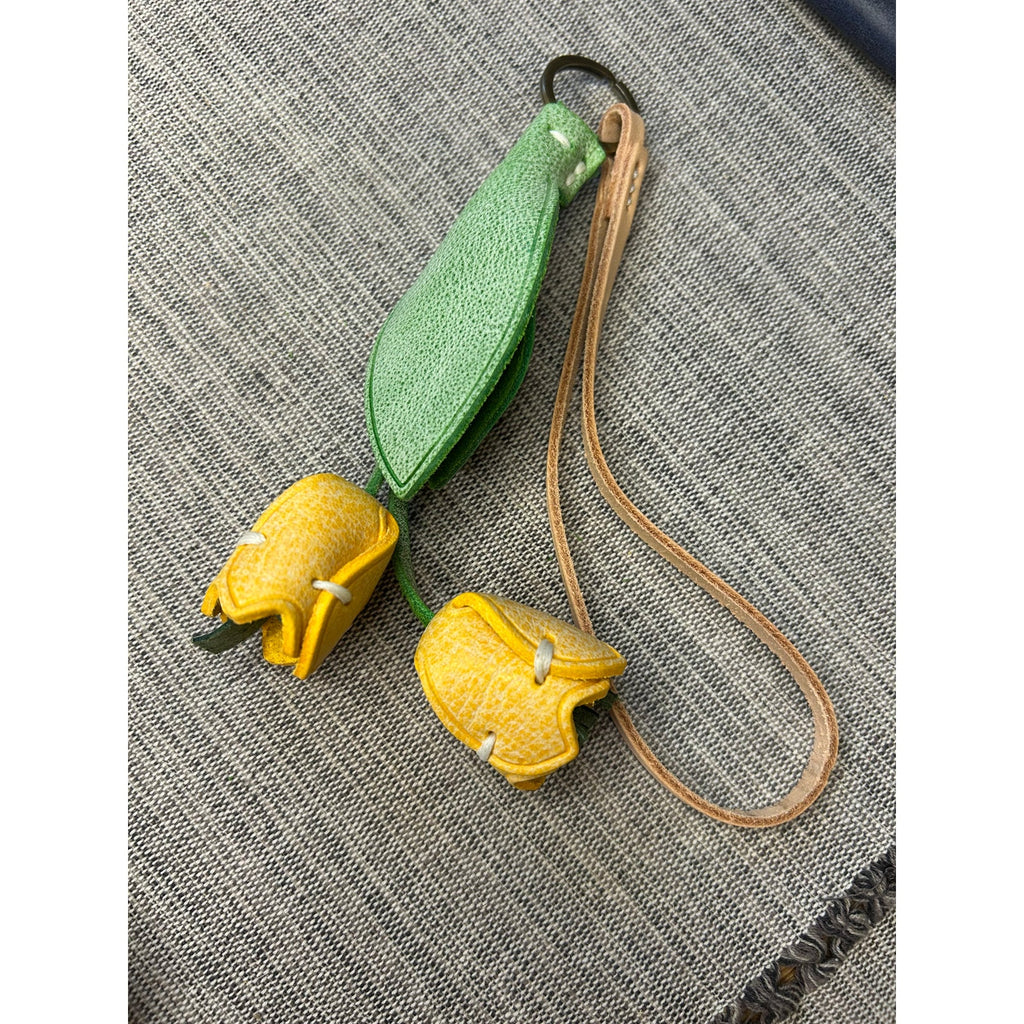 Genuine Leather Yellow Tulip Bag Charm Tulips Flower Leather Purse Charm