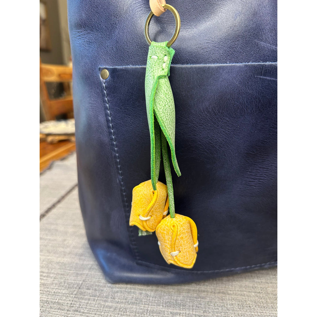 Genuine Leather Yellow Tulip Bag Charm Tulips Flower Leather Purse Charm