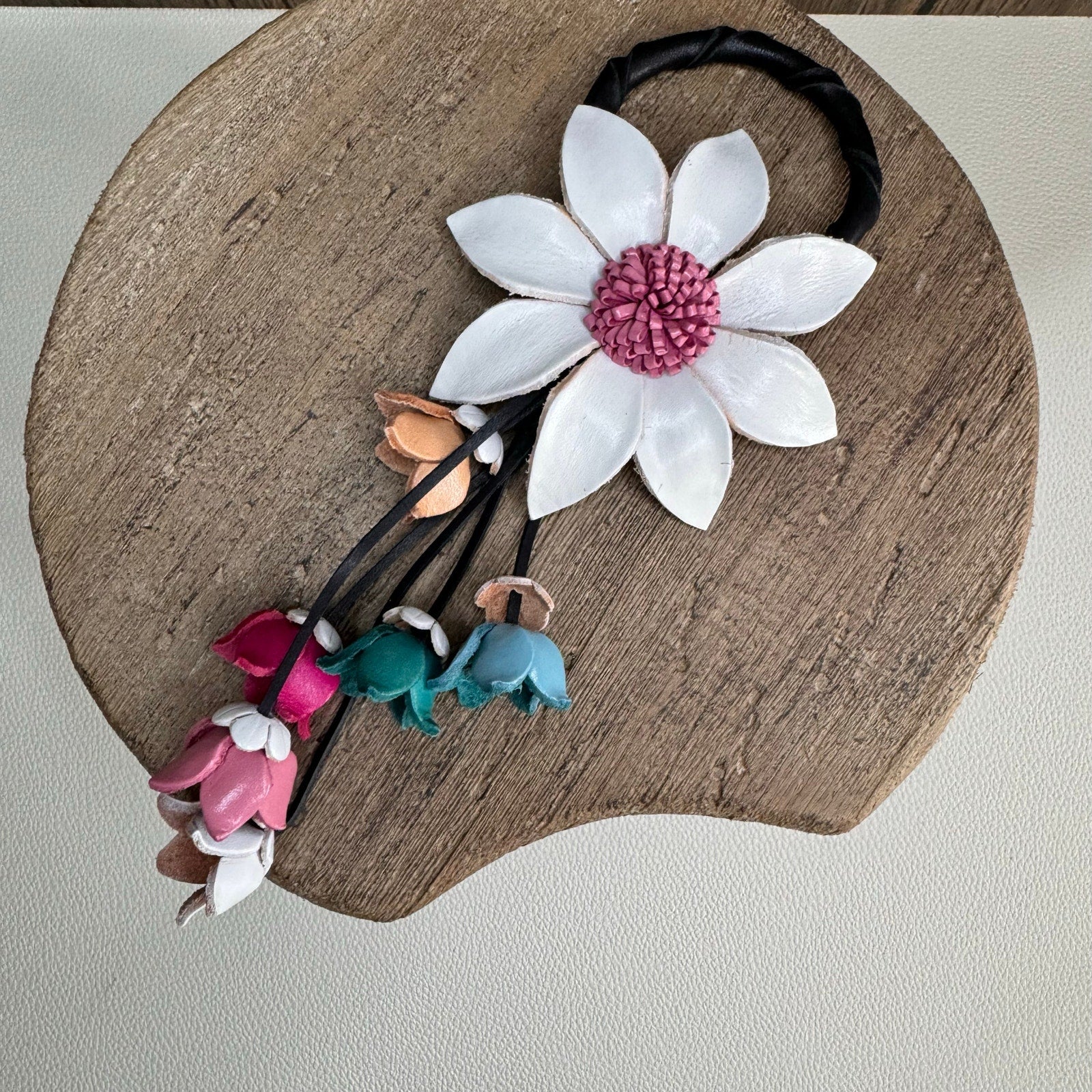 Leather Flower Purse Charm Genuine Leather Fall Daisy Bag Charm NEW FAST SHIP