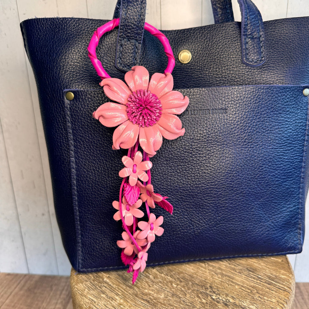 Pink Leather Flower Purse Charm Genuine Leather Pink Spring Flower Bag Charm NEW