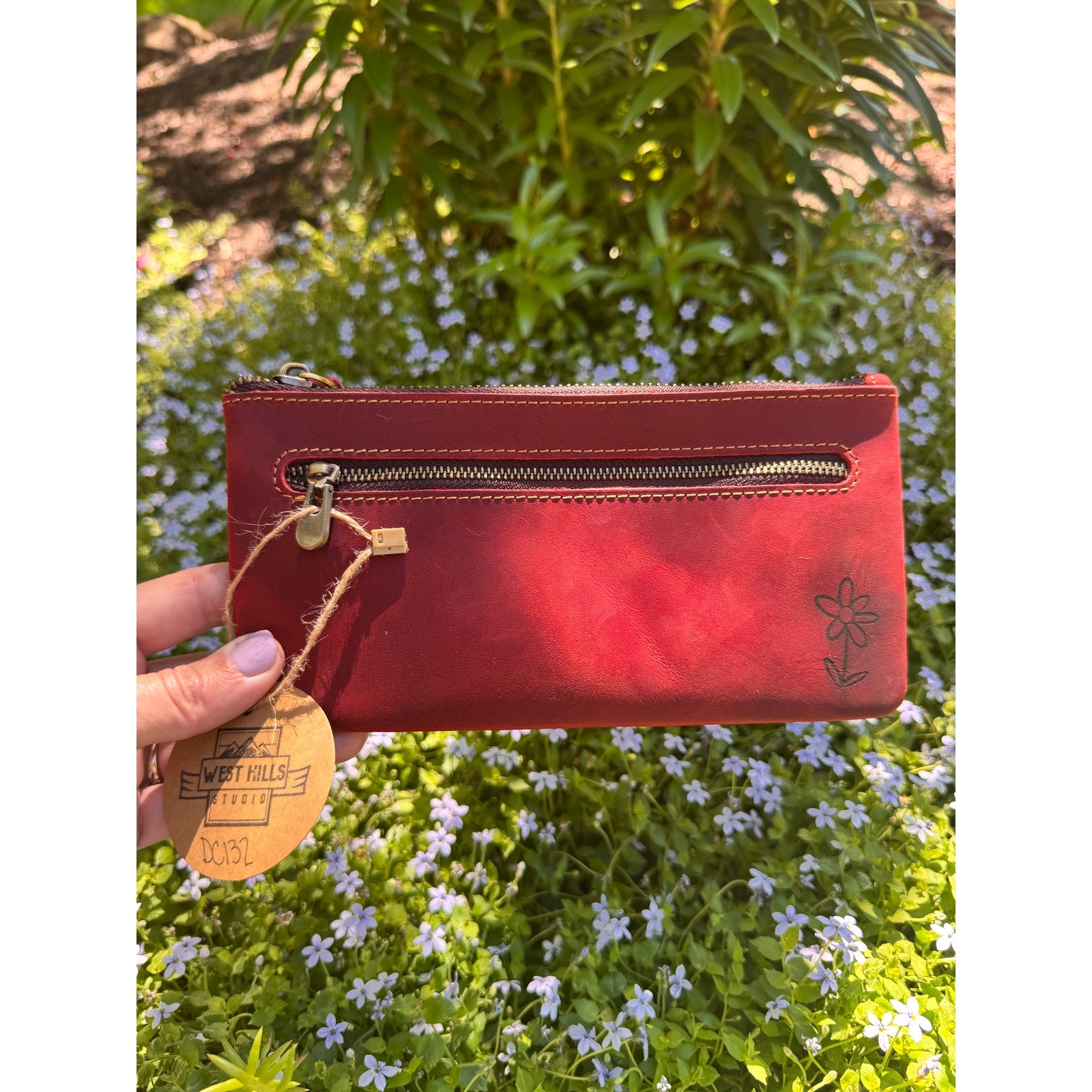 Genuine Leather Dark Red Makeup Bag Artist Pouch Leather Wristlet Bag NEW!