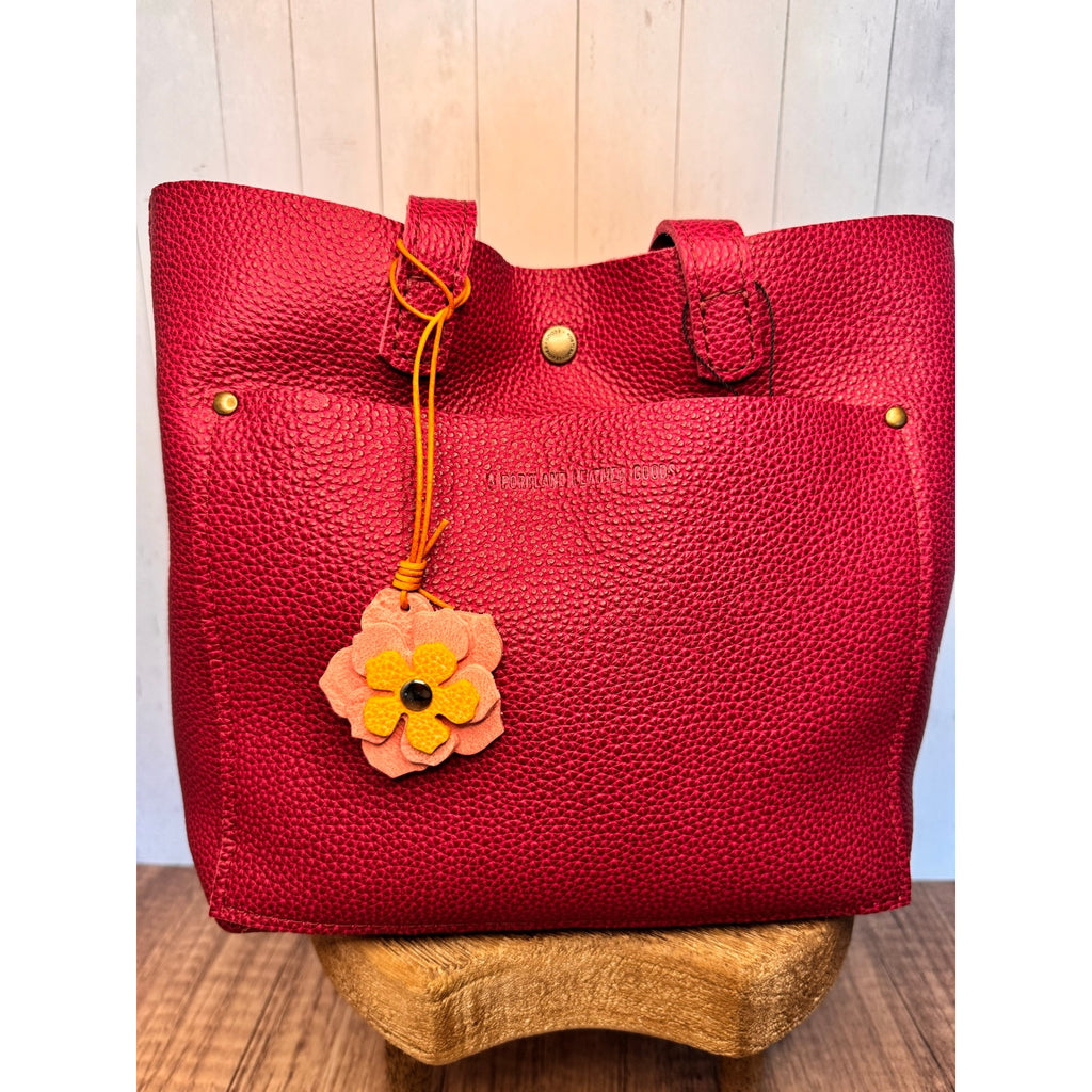 Leather Flower Bag Charm Yellow Pink Flower Purse Charm Genuine Leather 2 in