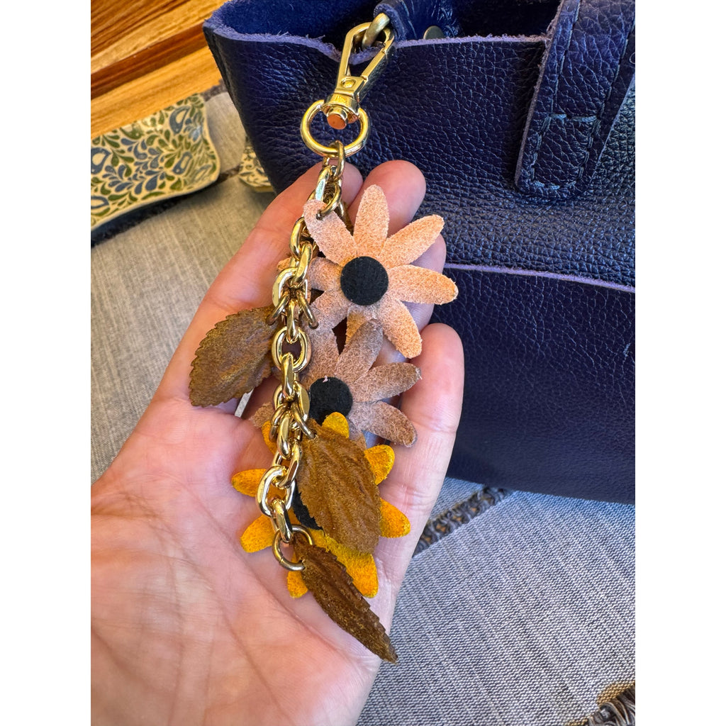 Autumn Yellow Flower Bag Charm Genuine Leather Purse Charm Flower Charms NEW!