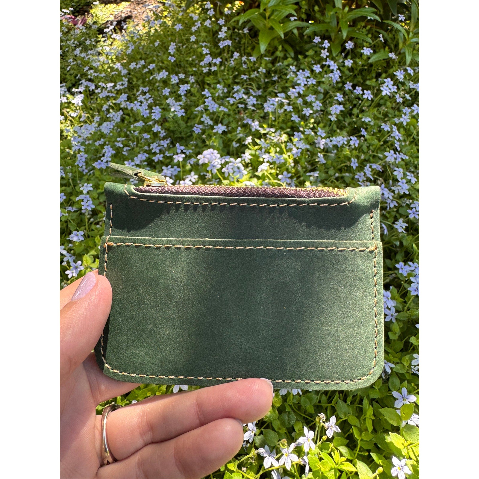 Genuine Leather Wallet FOREST GREEN Credit Card Holder Green Leather Wallet