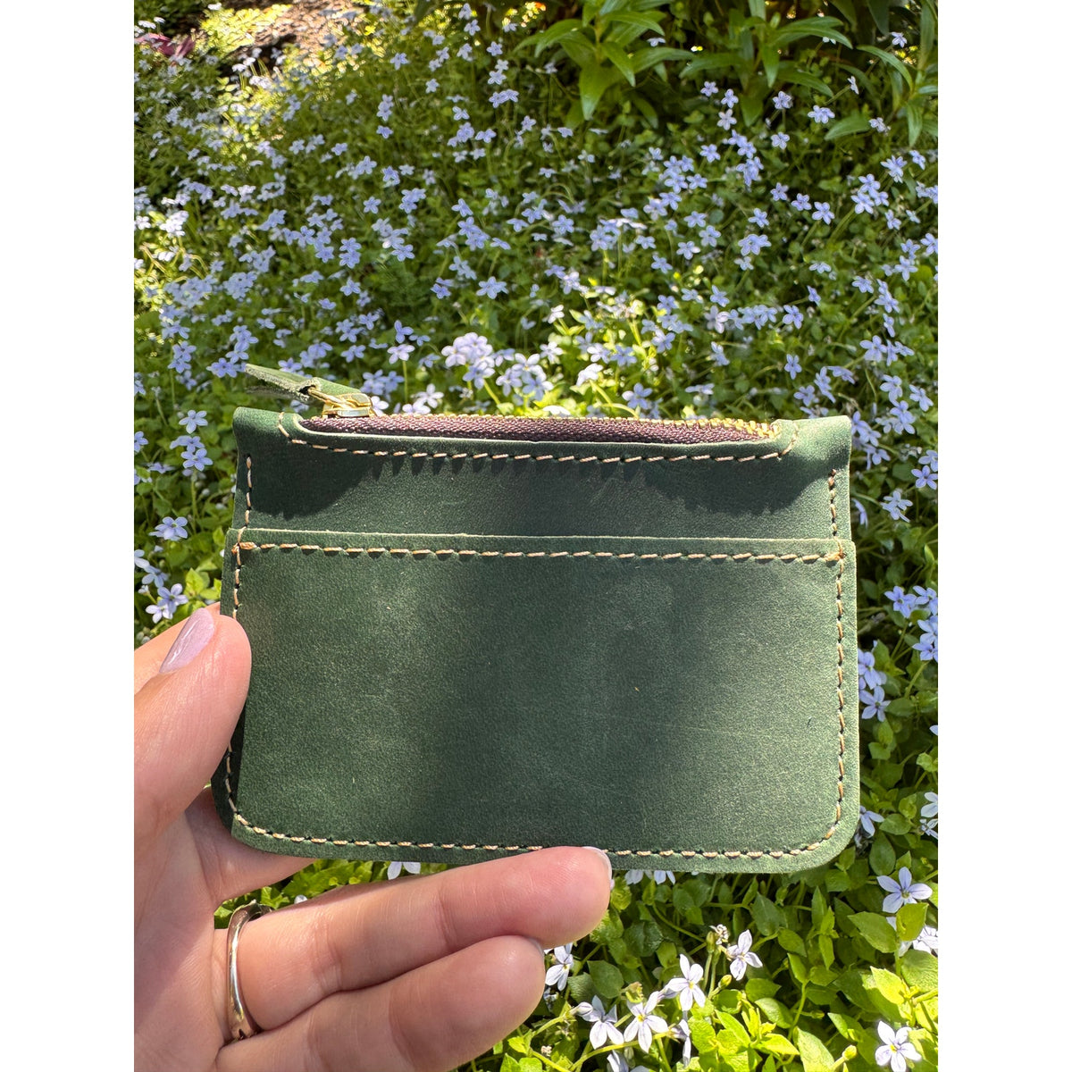 Genuine Leather Wallet FOREST GREEN Credit Card Holder Green Leather Wallet