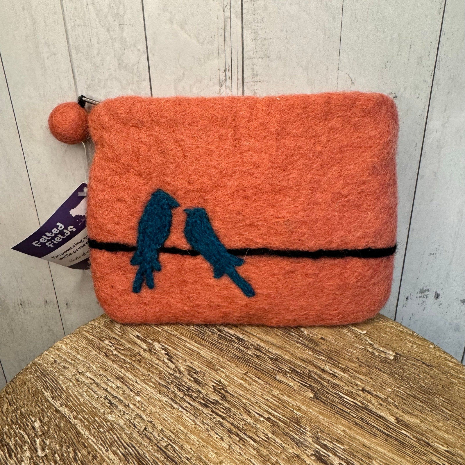 Coral Pink Felted Wool Wallet Pouch Blue Pink Coral Makeup Bag New FAST SHIP