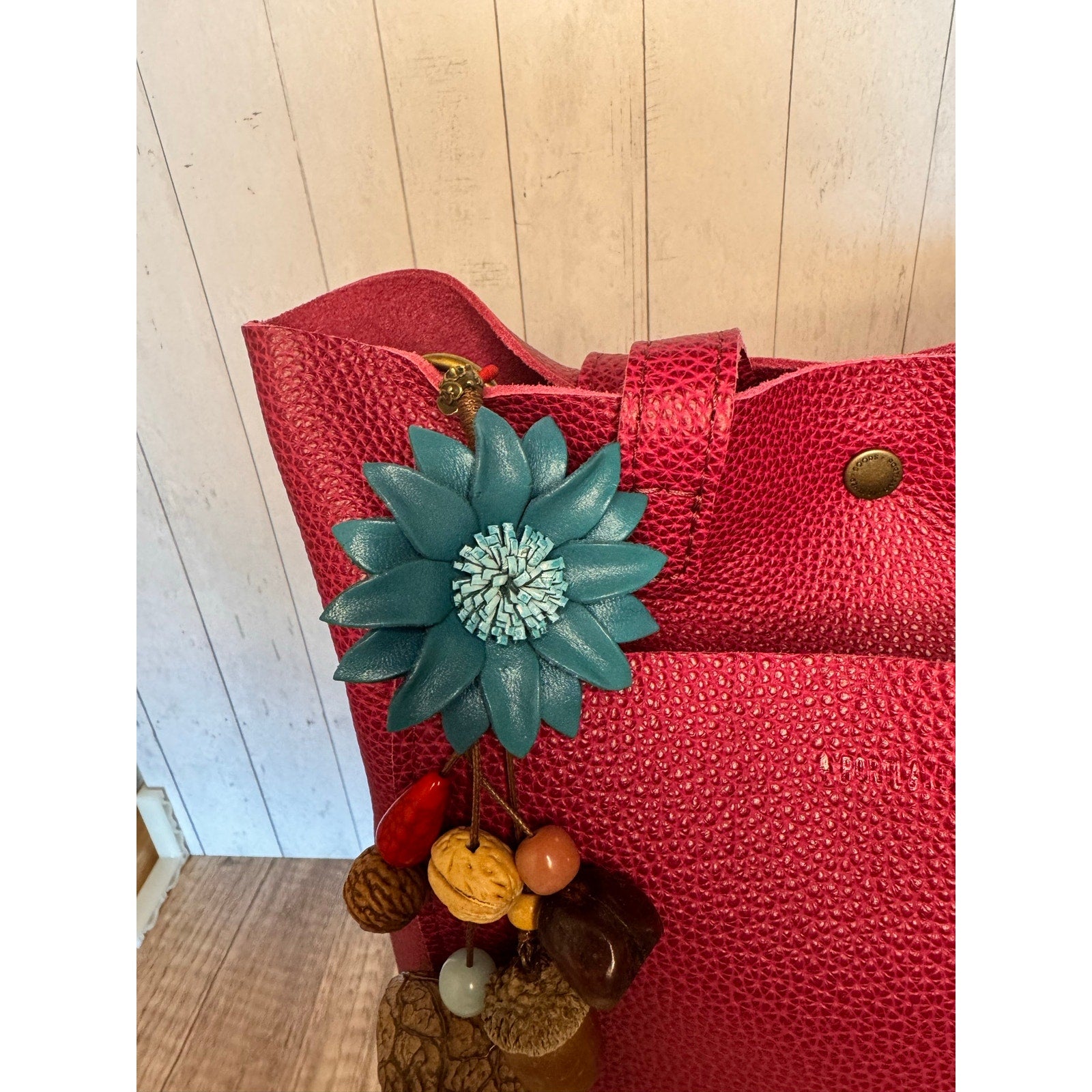 Summer Daisy Blue Purse Charm Genuine Leather Sunflower Flower Bag Charm NEW!