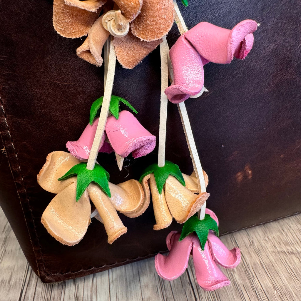 Leather Light Pink Rose Purse Charm Genuine Leather Rose Flower Bag Charm