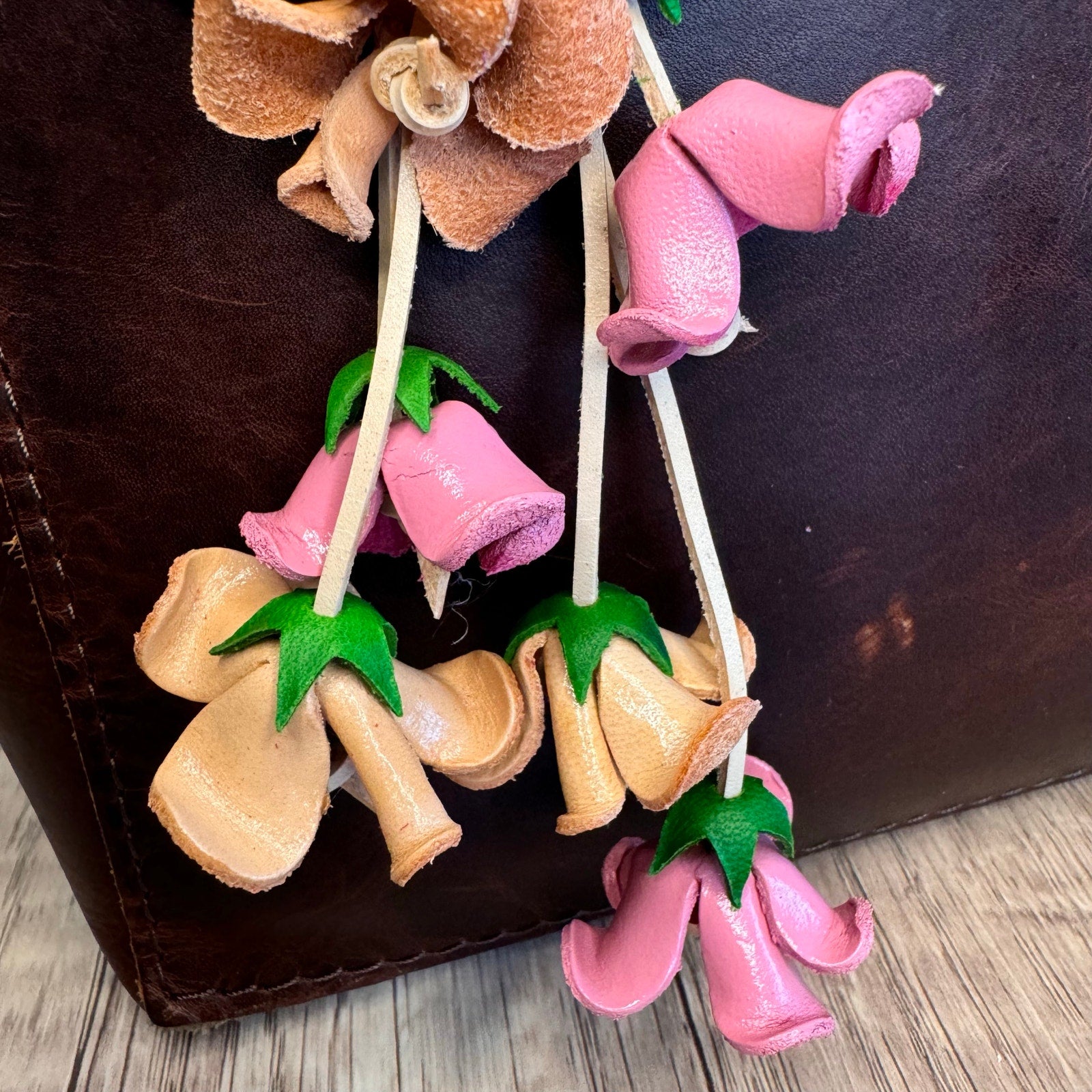 Leather Light Pink Rose Purse Charm Genuine Leather Rose Flower Bag Charm