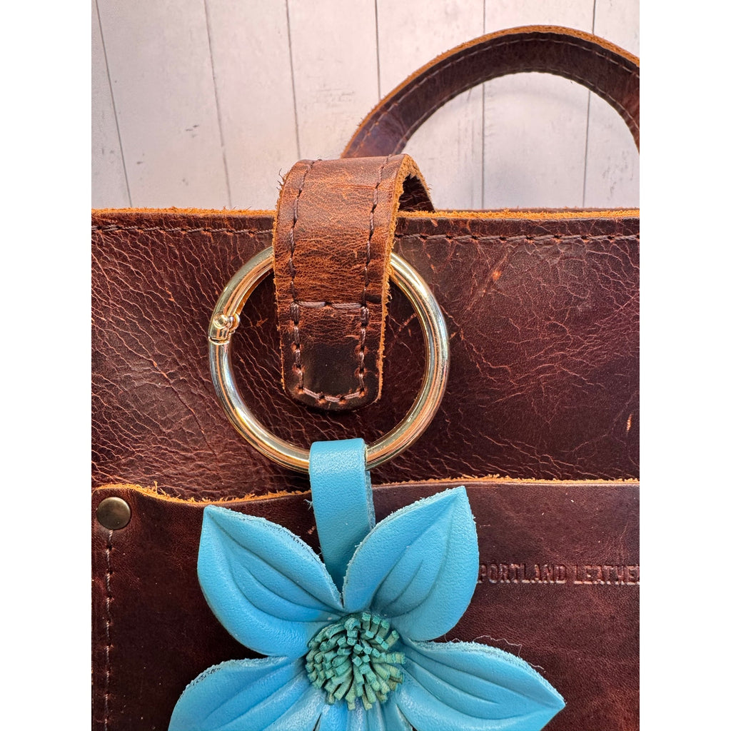 Bright Blue Flower Daisy Purse Charm Genuine Leather Flower Blue Bag Charm NEW!