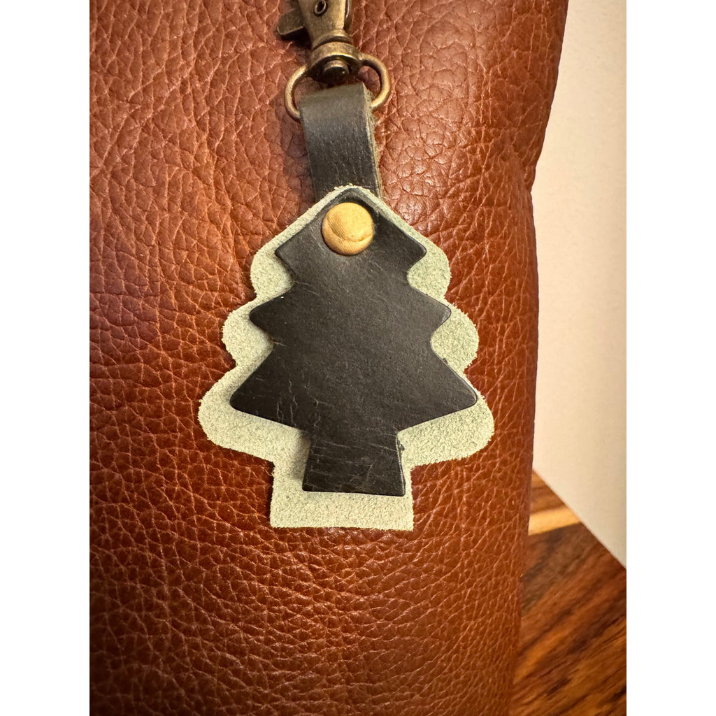 Holiday Christmas Bag Charm Genuine Leather Christmas Tree Green Purse Charm