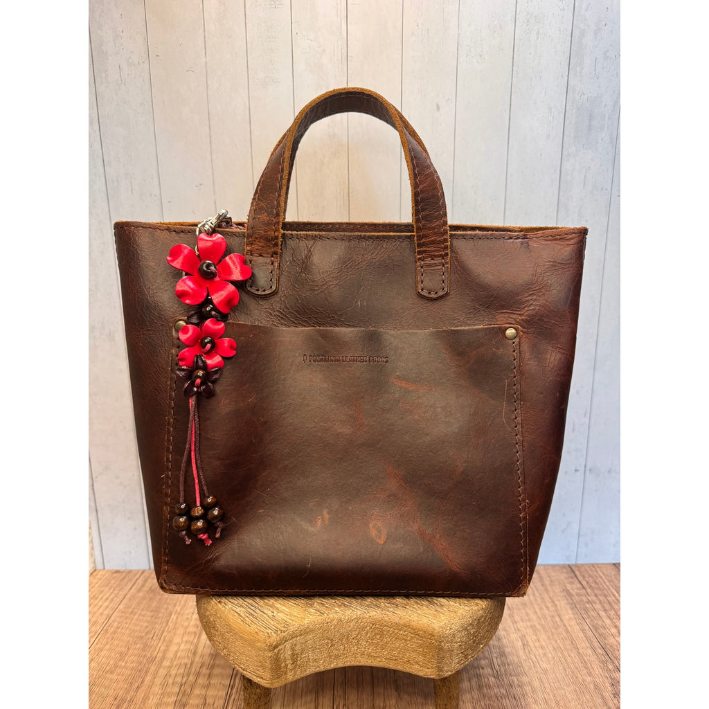 Plumeria Flower Bag Charm Genuine Leather Flower Bag Charm Red Flower Charm