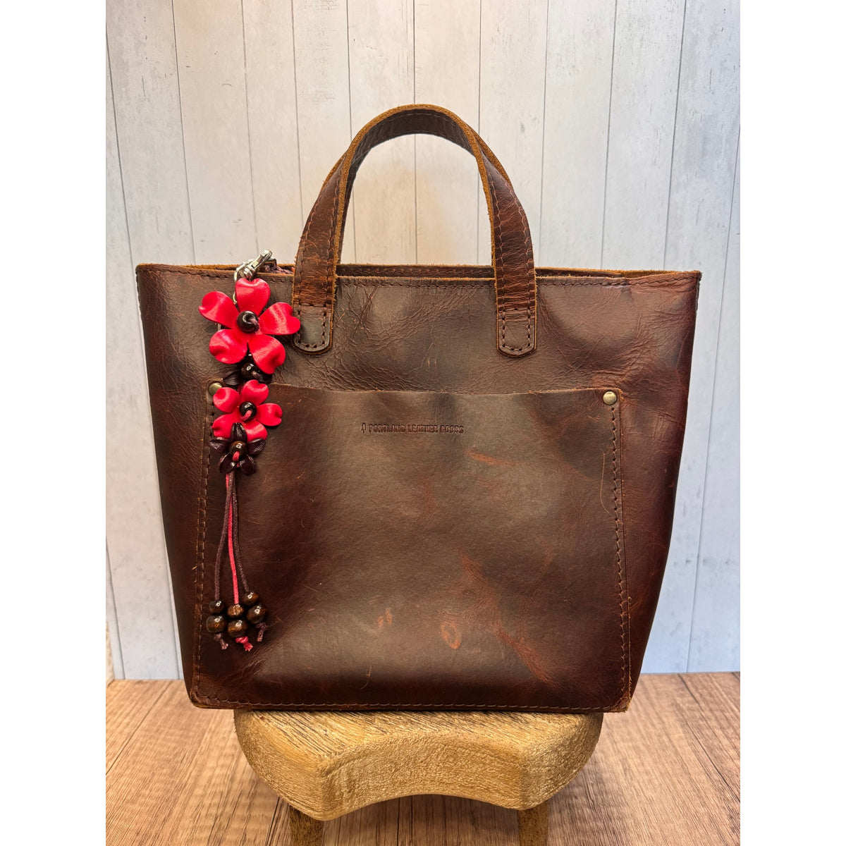 Plumeria Flower Bag Charm Genuine Leather Flower Bag Charm Red Flower Charm